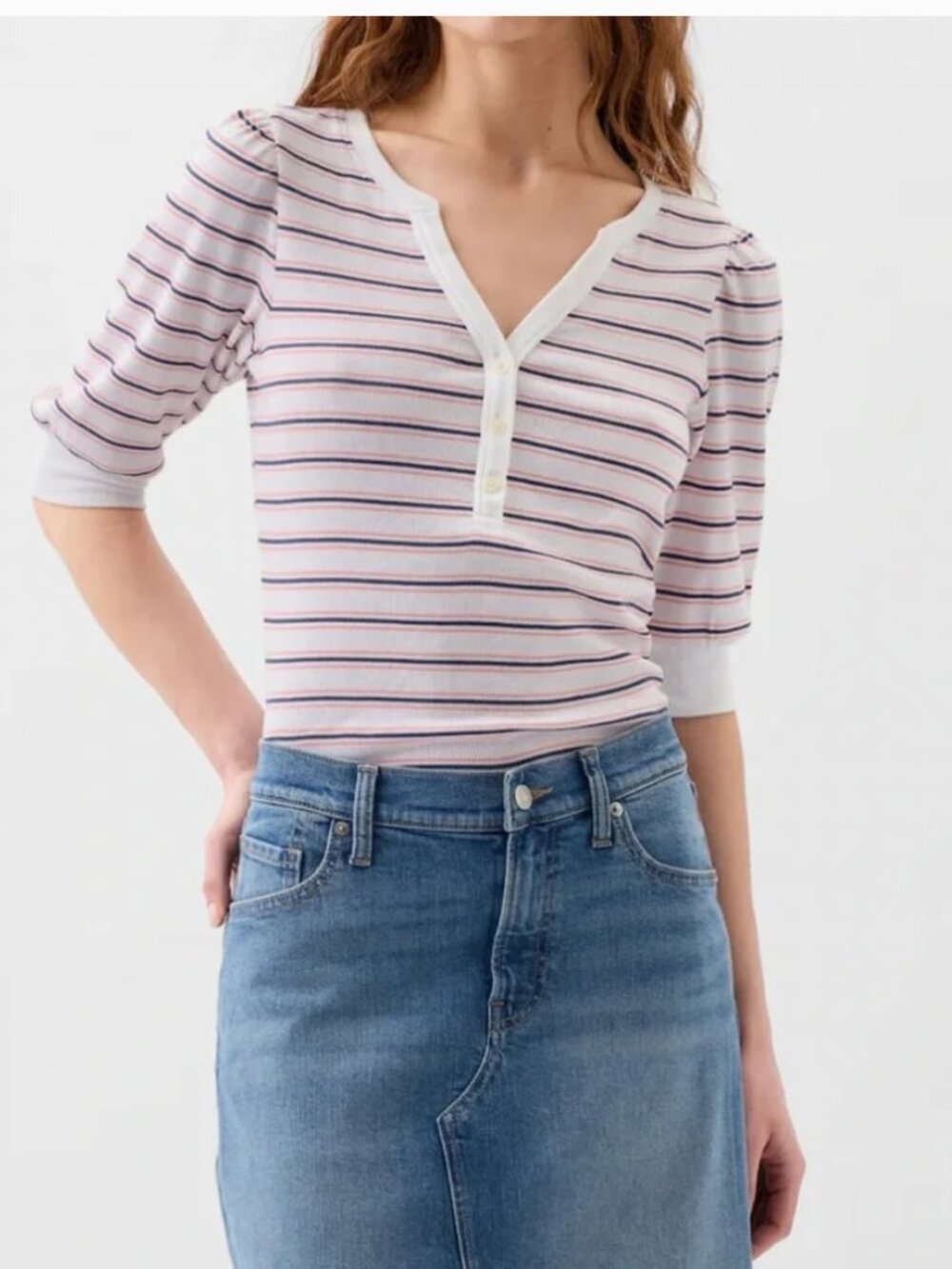 Gap ribbed henley puff sleeves XL like new